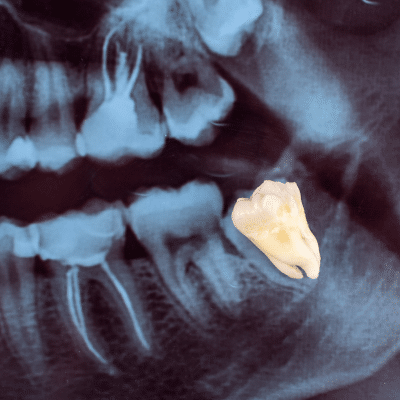 Orthodontic treatment with tooth extraction 2 Xray of tooth, representing orthodontic treatment with tooth extraction